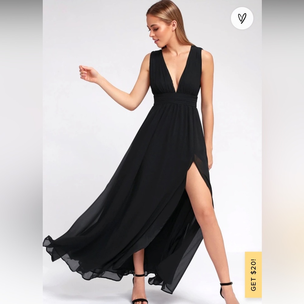 Black Plunge Neckline Long Gown - Lulus Brand - 🖤 Heavenly Hues 🖤